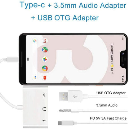 อะแดปเตอร์ USB-C OTG 3 ใน 1 พร้อมแจ็คหูฟังขนาด 3.5 มม. ใช้งานได้กับ iPad Pro และโทรศัพท์แจ็ค Type-C, 3 in 1