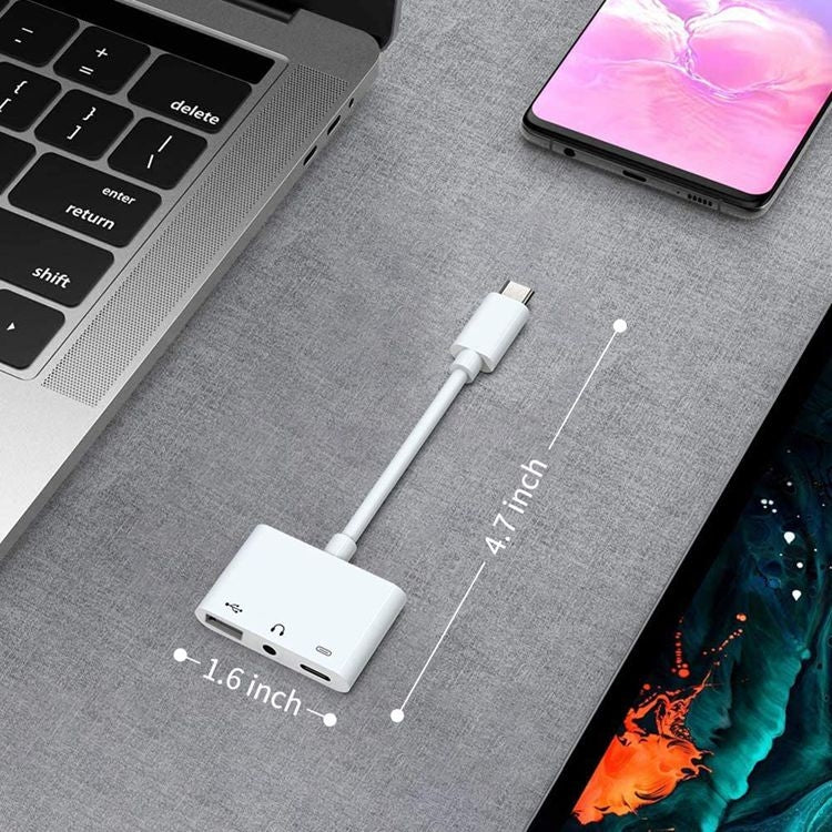 อะแดปเตอร์ USB-C OTG 3 ใน 1 พร้อมแจ็คหูฟังขนาด 3.5 มม. ใช้งานได้กับ iPad Pro และโทรศัพท์แจ็ค Type-C, 3 in 1