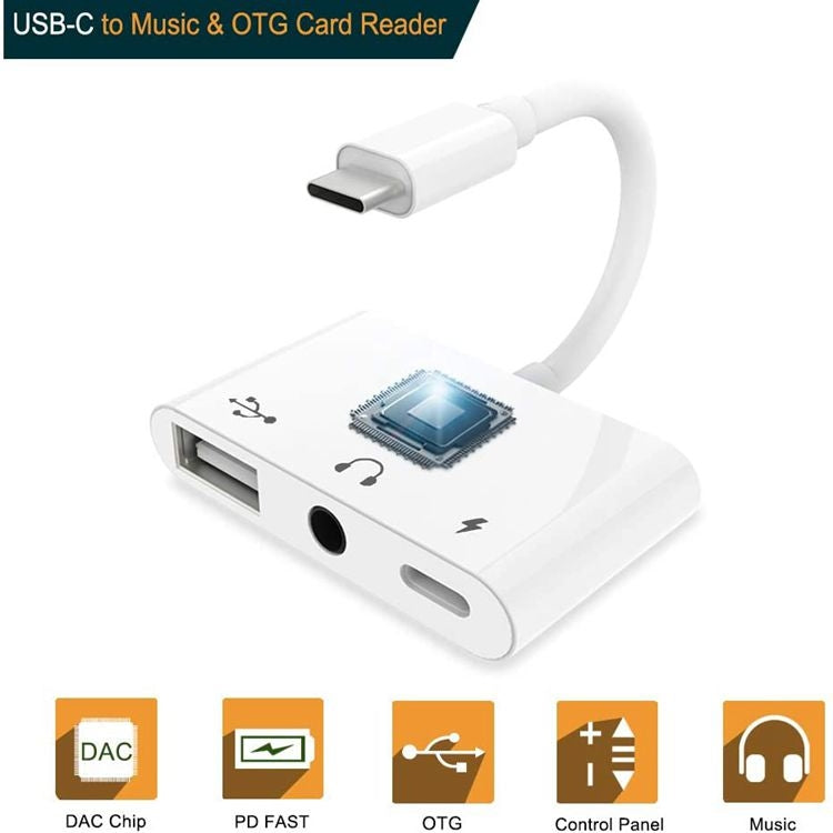 อะแดปเตอร์ USB-C OTG 3 ใน 1 พร้อมแจ็คหูฟังขนาด 3.5 มม. ใช้งานได้กับ iPad Pro และโทรศัพท์แจ็ค Type-C, 3 in 1