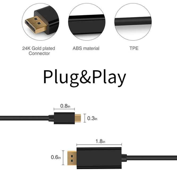 4K 60Hz Type-C ถึง DP DisplayPort เชื่อมต่อสายอะแดปเตอร์ DP ความยาวสายเคเบิล: 1.8 ม.