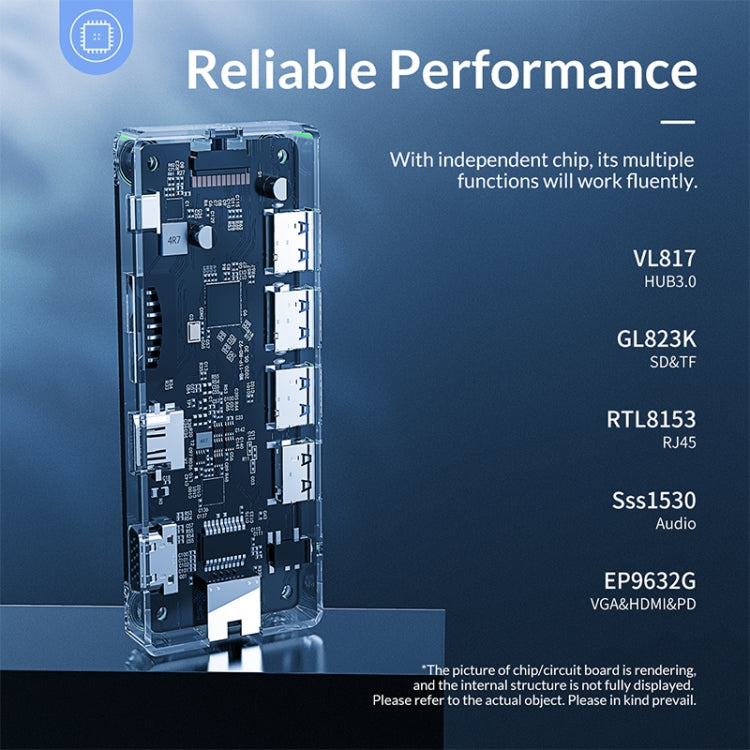 ORICO WB-8P 8-in-1 Type-C ฮับโปร่งใส, WB-8P
