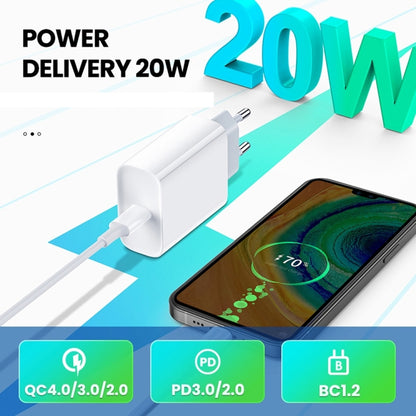 PD 20W เครื่องชาร์จสำหรับเดินทางอินเทอร์เฟซ USB-C / Type-C เดี่ยว, ปลั๊ก EU, Actual 20W EU Plug