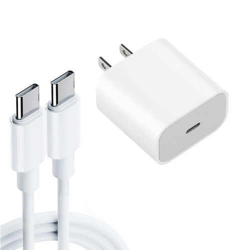 2 in 1 PD 20W ที่ชาร์จสำหรับเดินทางพอร์ต USB-C / Type-C เดี่ยว + 3A PD 3.0 USB-C / Type-C ถึง USB-C / Type-C ชุดสายเคเบิลข้อมูลชาร์จเร็ว, ความยาวสายเคเบิล: 1 ม., ปลั๊ก US, 20W 1m