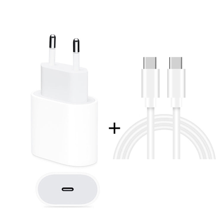 2 in 1 PD 20W ที่ชาร์จสำหรับเดินทางพอร์ต USB-C / Type-C เดี่ยว + 3A PD3.0 USB-C / Type-C ถึง USB-C / Type-C ชุดสายเคเบิลข้อมูลชาร์จเร็ว, ความยาวสายเคเบิล: 2 ม., ปลั๊ก EU, 20W 2m