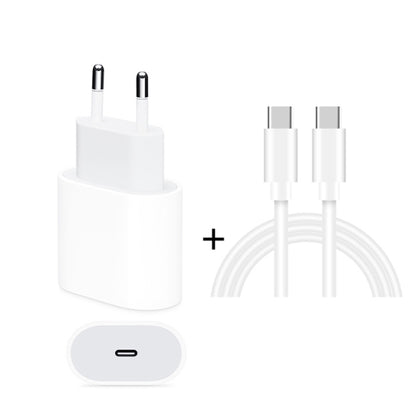 2 in 1 PD 20W ที่ชาร์จสำหรับเดินทางพอร์ต USB-C / Type-C เดี่ยว + 3A PD3.0 USB-C / Type-C ถึง USB-C / Type-C ชุดสายเคเบิลข้อมูลชาร์จเร็ว, ความยาวสายเคเบิล: 2 ม., ปลั๊ก EU, 20W 2m