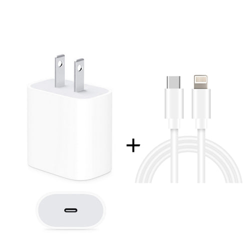 2 in 1 PD 20W แท่นชาร์จสำหรับเดินทางพอร์ต USB-C / Type-C เดี่ยว + 3A PD3.0 ชุดสายเคเบิลข้อมูล USB-C / Type-C ถึง 8 พินที่ชาร์จเร็ว, ความยาวสายเคเบิล: 1 ม., ปลั๊ก US, 20W 1m