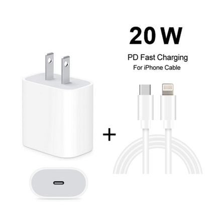 2 in 1 PD 20W แท่นชาร์จสำหรับเดินทางพอร์ต USB-C / Type-C เดี่ยว + 3A PD3.0 ชุดสายเคเบิลข้อมูล USB-C / Type-C ถึง 8 พินที่ชาร์จเร็ว, ความยาวสายเคเบิล: 1 ม., ปลั๊ก US, 20W 1m