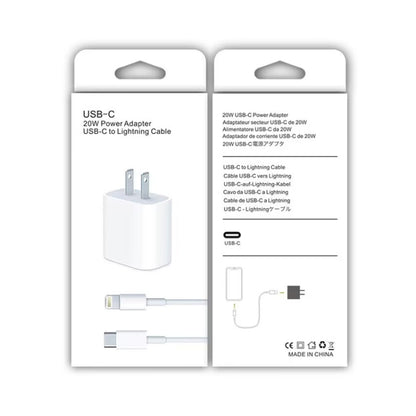 2 in 1 PD 20W แท่นชาร์จสำหรับเดินทางพอร์ต USB-C / Type-C เดี่ยว + 3A PD3.0 ชุดสายเคเบิลข้อมูล USB-C / Type-C ถึง 8 พินที่ชาร์จเร็ว, ความยาวสายเคเบิล: 1 ม., ปลั๊ก US, 20W 1m
