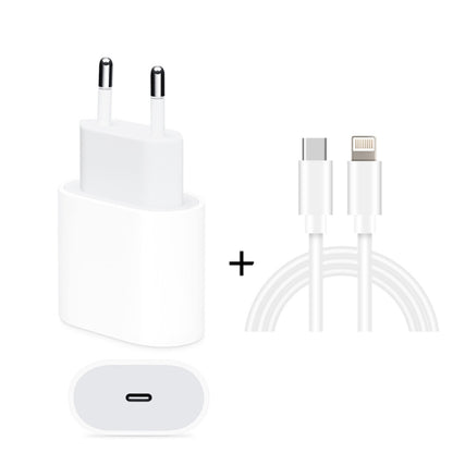 2 in 1 PD 20W แท่นชาร์จสำหรับเดินทางพอร์ต USB-C / Type-C เดี่ยว + 3A PD3.0 ชุดสายเคเบิลข้อมูล USB-C / Type-C ถึง 8 พินชาร์จเร็ว, ความยาวสายเคเบิล: 2 ม., ปลั๊ก EU, 20W 2m
