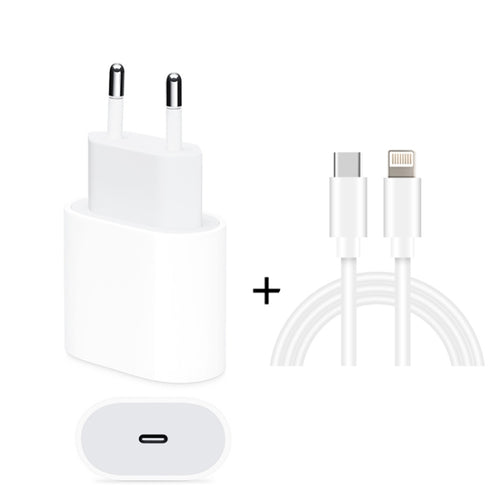 2 in 1 PD 20W แท่นชาร์จสำหรับเดินทางพอร์ต USB-C / Type-C เดี่ยว + 3A PD3.0 ชุดสายเคเบิลข้อมูล USB-C / Type-C ถึง 8 พินชาร์จเร็ว, ความยาวสายเคเบิล: 2 ม., ปลั๊ก EU, 20W 2m