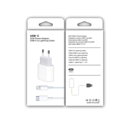 2 in 1 PD 20W แท่นชาร์จสำหรับเดินทางพอร์ต USB-C / Type-C เดี่ยว + 3A PD3.0 ชุดสายเคเบิลข้อมูล USB-C / Type-C ถึง 8 พินชาร์จเร็ว, ความยาวสายเคเบิล: 2 ม., ปลั๊ก EU, 20W 2m