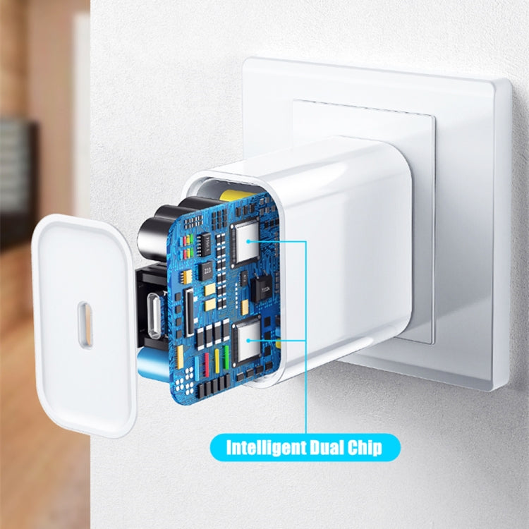 2 in 1 PD 20W แท่นชาร์จสำหรับเดินทางพอร์ต USB-C / Type-C เดี่ยว + 3A PD3.0 ชุดสายเคเบิลข้อมูล USB-C / Type-C ถึง 8 พินชาร์จเร็ว, ความยาวสายเคเบิล: 2 ม., ปลั๊ก EU, 20W 2m