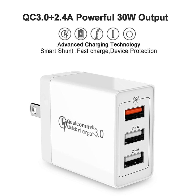 SDC-30W 30W QC 3.0 USB + 2.4A Dual USB 2.0 พอร์ตโทรศัพท์มือถือแท็บเล็ตพีซี Universal Quick Charger Travel Charger, US Plug, US Plug