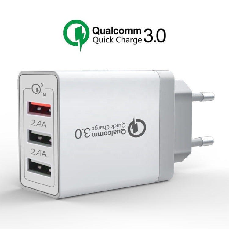 SDC-30W 30W QC 3.0 USB + 2.4A Dual USB 2.0 พอร์ตโทรศัพท์มือถือแท็บเล็ตพีซี Universal Quick Charger Travel Charger, EU Plug, EU Plug