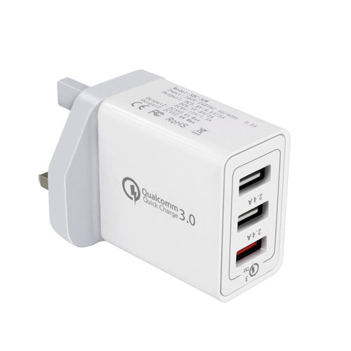 SDC-30W 30W QC 3.0 USB + 2.4A พอร์ต USB คู่ 2.0 โทรศัพท์มือถือแท็บเล็ตพีซี Universal Quick Charger Travel Charger, UK Plug, UK Plug