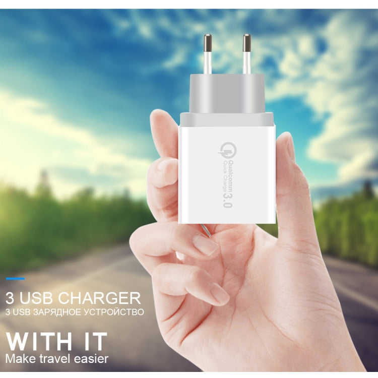 SDC-30W 2 in 1 USB เข้ากับสายเคเบิลข้อมูล Micro USB + 30W QC 3.0 USB 2.4A พอร์ต USB คู่ 2.0 โทรศัพท์มือถือแท็บเล็ตพีซี Universal Quick Charger ชุดอุปกรณ์ชาร์จสำหรับเดินทาง, ปลั๊ก EU, with Micro USB Cable, EU Plug