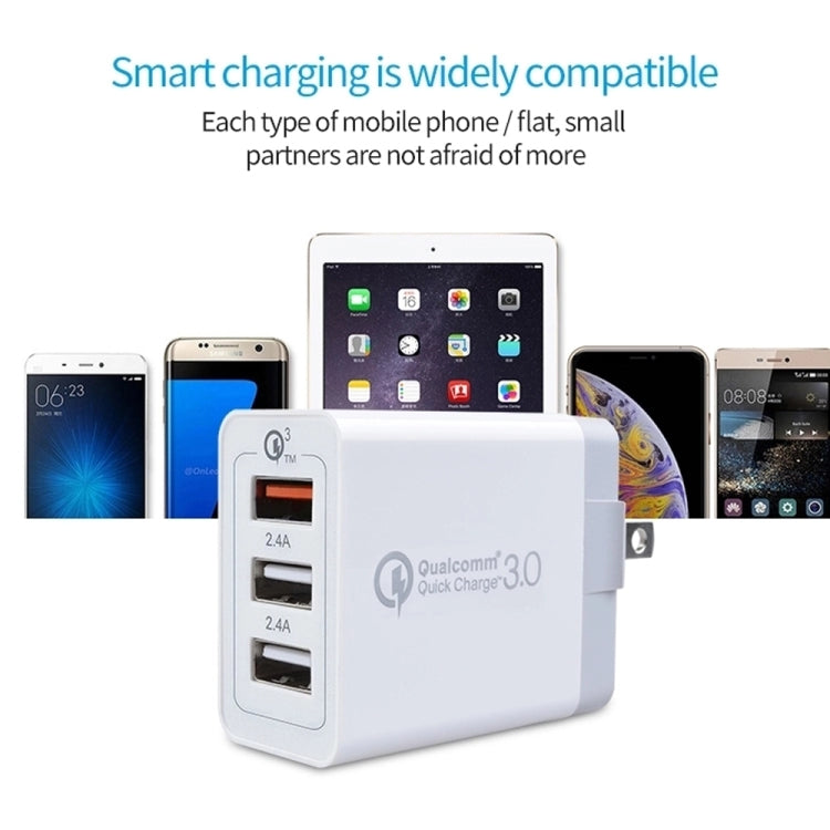 SDC-30W 2 in 1 USB เป็น USB-C / Type-C สายเคเบิลข้อมูล + 30W QC 3.0 USB 2.4A พอร์ต USB คู่ 2.0 โทรศัพท์มือถือแท็บเล็ตพีซี Universal Quick Charger Travel Charger Set, US Plug, with USB-C / Type-C Cable, US Plug