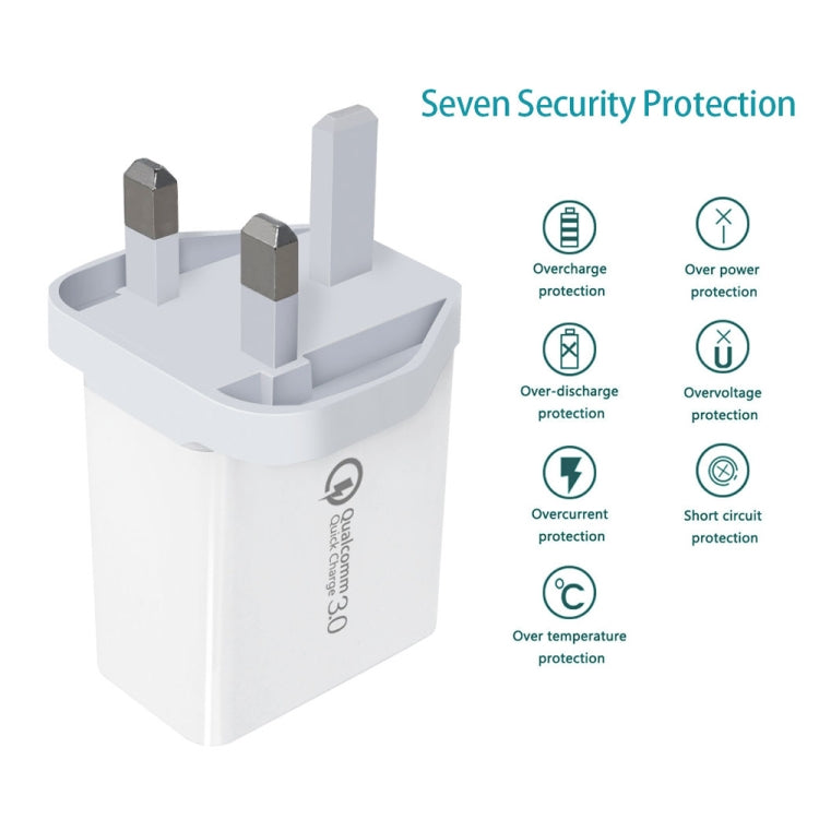 SDC-30W 2 in 1 USB เป็น USB-C / Type-C สายเคเบิลข้อมูล + 30W QC 3.0 USB 2.4A พอร์ต USB คู่ 2.0 โทรศัพท์มือถือแท็บเล็ตพีซี Universal Quick Charger Travel Charger Set, UK Plug, with USB-C / Type-C Cable, UK Plug