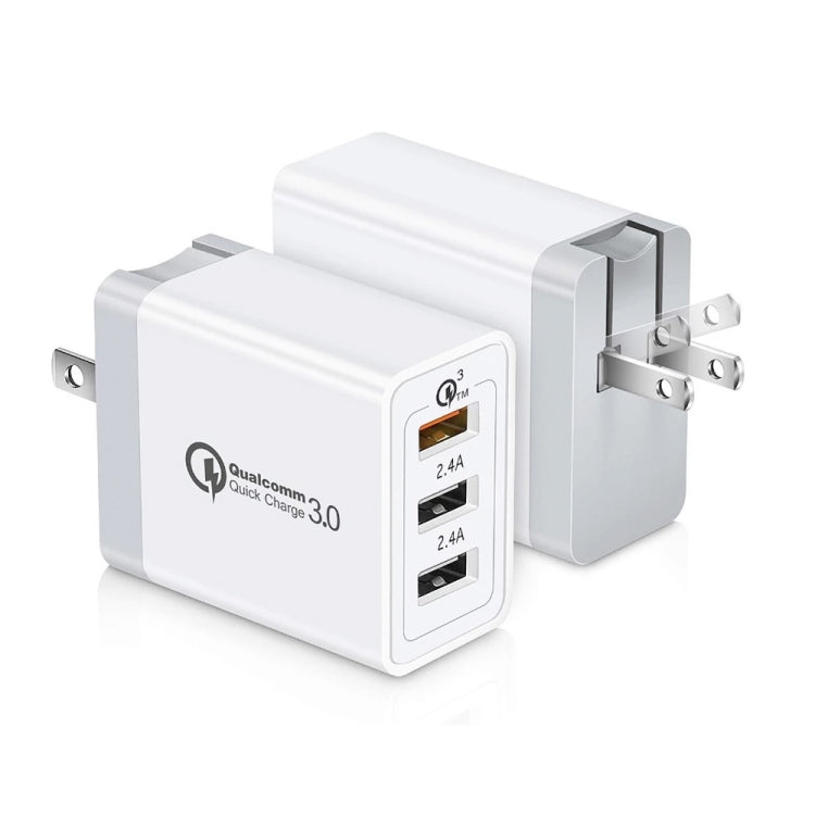 SDC-30W 2 in 1 USB ถึง 8 Pin Data Cable + 30W QC 3.0 USB + 2.4A Dual USB 2.0 พอร์ตโทรศัพท์มือถือแท็บเล็ตพีซี Universal Quick Charger Travel Charger Set, US Plug, with 8 Pin Cable, US Plug