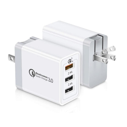 SDC-30W 2 in 1 USB ถึง 8 Pin Data Cable + 30W QC 3.0 USB + 2.4A Dual USB 2.0 พอร์ตโทรศัพท์มือถือแท็บเล็ตพีซี Universal Quick Charger Travel Charger Set, US Plug, with 8 Pin Cable, US Plug