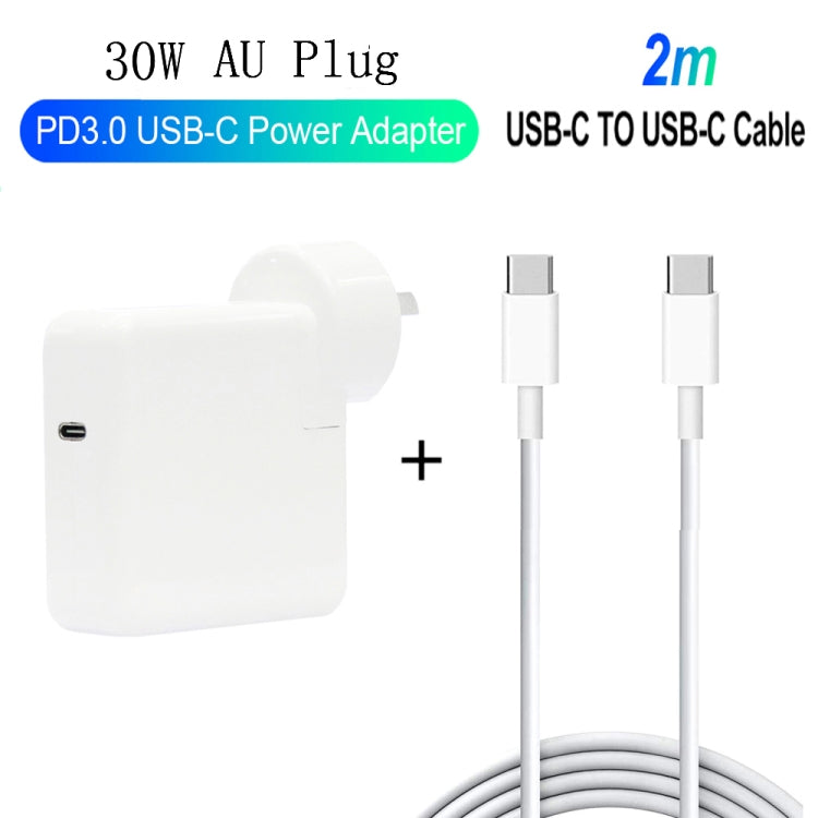 2 in 1 PD 30W USB-C / Type-C + 3A PD 3.0 USB-C / Type-C ถึง USB-C / Type-C ชุดสายเคเบิลข้อมูลชาร์จเร็ว, ความยาวสายเคเบิล: 2 ม., ปลั๊ก AU, 2m AU Plug