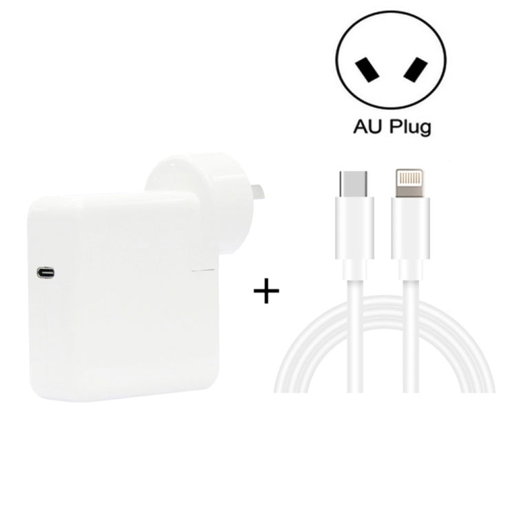 2 in 1 PD3.0 30W USB-C / Type-C Travel Charger พร้อมเท้าที่ถอดออกได้ PD3.0 3A USB-C / Type-C ถึง 8 Pin ชุดสายเคเบิลข้อมูลการชาร์จอย่างรวดเร็ว, ความยาวสายเคเบิล: 1 ม., ปลั๊ก AU, 1m