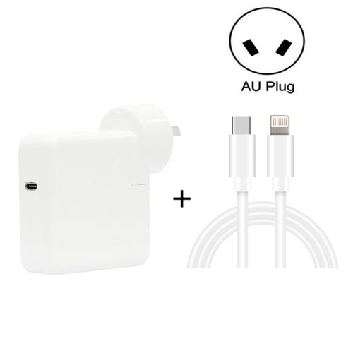 2 in 1 PD3.0 30W USB-C / Type-C Travel Charger พร้อมเท้าที่ถอดออกได้ PD3.0 3A USB-C / Type-C ถึง 8 Pin ชุดสายเคเบิลข้อมูลการชาร์จอย่างรวดเร็ว, ความยาวสายเคเบิล: 1 ม., ปลั๊ก AU, 1m