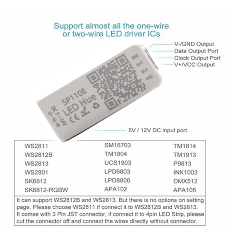 SP110E บลูทูธ Pixel Light Controller WS2811 WS2812B WS2812 dimmer SK6812 RGB RGBW APA102 WS2801 พิกเซล LED Strip IOS Android