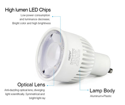 FUT107 GU10 สปอตไลท์หลอดไฟ LED CCT สีขาวคู่ 6 วัตต์สำหรับห้องนอนและห้องนั่งเล่น
