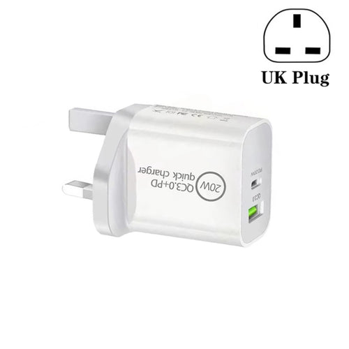 SDC-18W 18W PD QC 3.0 USB ชาร์จเร็วแบบ Dual Universal Travel Charger, ปลั๊ก UK, UK Plug