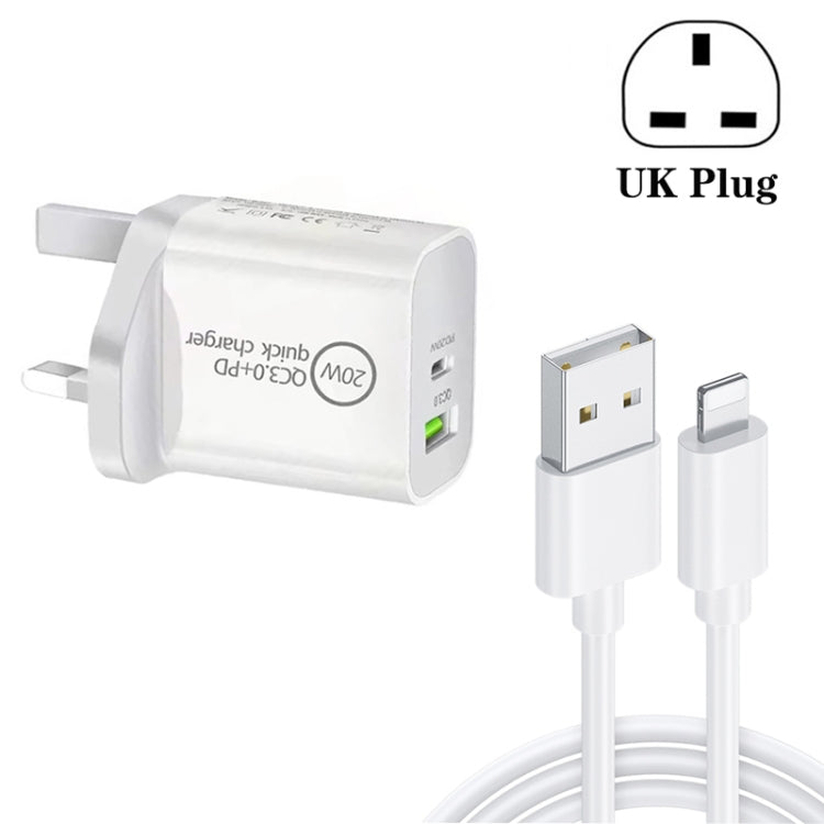 SDC-18W 18W PD 3.0 + QC 3.0 USB Dual Fast Charging Universal Travel Charger พร้อม Micro USB ถึง 8 Pin Fast Charging Data Cable, UK Plug, USB to 8 Pin (UK Plug)