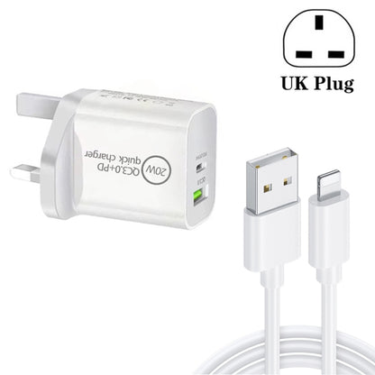 SDC-18W 18W PD 3.0 + QC 3.0 USB Dual Fast Charging Universal Travel Charger พร้อม Micro USB ถึง 8 Pin Fast Charging Data Cable, UK Plug, USB to 8 Pin (UK Plug)