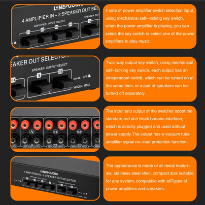 4 อินพุต 2 เอาต์พุต Power Amplifier และลำโพง Switcher สวิตช์ลำโพง Splitter Comparator 300W ต่อช่องโดยไม่สูญเสียคุณภาพเสียง, 4 In 2 Out
