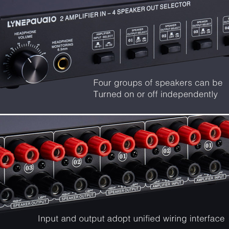 B032 2-in 4-out เครื่องขยายเสียงเครื่องสลับเสียงลำโพงคุณภาพเสียง Lossless 300W ต่อช่องสวิตช์ผู้จัดจำหน่ายเครื่องเปรียบเทียบพร้อมฟังก์ชั่นการตรวจสอบชุดหูฟัง/อินพุตเสียง, B032