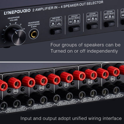 B032 2-in 4-out เครื่องขยายเสียงเครื่องสลับเสียงลำโพงคุณภาพเสียง Lossless 300W ต่อช่องสวิตช์ผู้จัดจำหน่ายเครื่องเปรียบเทียบพร้อมฟังก์ชั่นการตรวจสอบชุดหูฟัง/อินพุตเสียง, B032