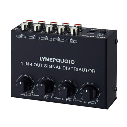 1-In 4-Out ด้านหน้าเครื่องขยายสัญญาณสเตอริโอ, การปรับระดับเสียงเอาต์พุตอิสระอินเทอร์เฟซ RCA No Loss Allocator, US Plug, B029