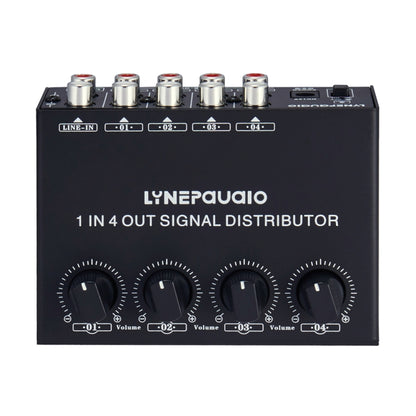 1-In 4-Out ด้านหน้าเครื่องขยายสัญญาณสเตอริโอ, การปรับระดับเสียงเอาต์พุตอิสระอินเทอร์เฟซ RCA No Loss Allocator, US Plug, B029
