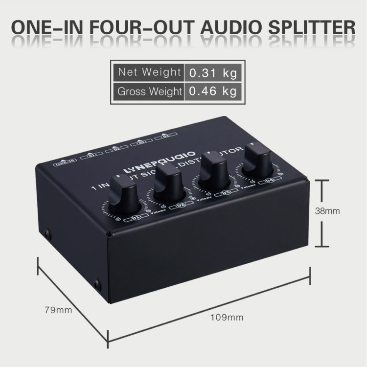 1-In 4-Out ด้านหน้าเครื่องขยายสัญญาณสเตอริโอ, การปรับระดับเสียงเอาต์พุตอิสระอินเทอร์เฟซ RCA No Loss Allocator, US Plug, B029