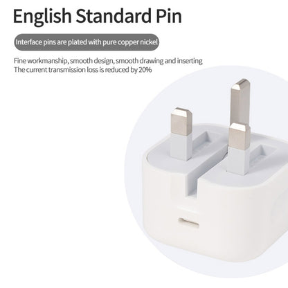 A2344 20W PD 3.0 Type-C / USB-C ที่ชาร์จสำหรับเดินทางแบบพับได้ + USB-C / Type-C ถึง 8 Pin ชุดสายเคเบิลข้อมูลการชาร์จอย่างรวดเร็ว, ปลั๊ก UK, ความยาว: 1 ม., 20W 8 Pin Length: 1m