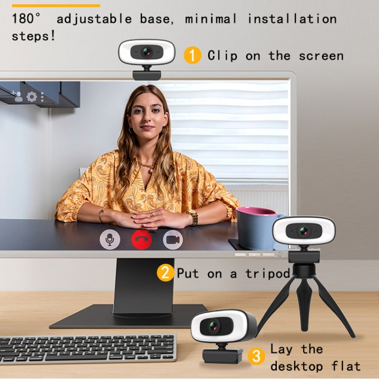 C10 2K HD โดยไม่มีการบิดเบือน 360 องศาหมุนสามความเร็วเติมแสง USB ไดรฟ์ฟรีเว็บแคม, ไมโครโฟนในตัวที่ชัดเจนยิ่งขึ้น