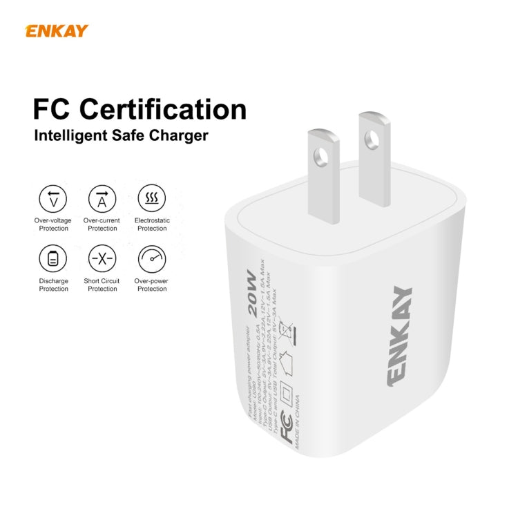 ENKAY Hat-Prince U090 20W PD + QC 3.0 พอร์ตคู่แบบพกพาการชาร์จอย่างรวดเร็วอะแดปเตอร์ชาร์จไฟสำหรับเดินทาง, ปลั๊กของสหรัฐฯ