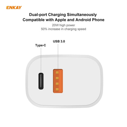 ENKAY Hat-Prince U090 20W PD + QC 3.0 พอร์ตคู่แบบพกพาการชาร์จอย่างรวดเร็วอะแดปเตอร์ชาร์จไฟสำหรับเดินทาง, ปลั๊กของสหรัฐฯ