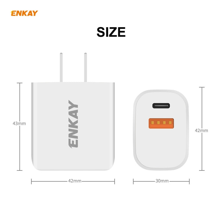 ENKAY Hat-Prince U090 20W PD + QC 3.0 พอร์ตคู่แบบพกพาการชาร์จอย่างรวดเร็วอะแดปเตอร์ชาร์จไฟสำหรับเดินทาง, ปลั๊กของสหรัฐฯ