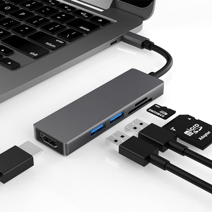 5 in 1 Type-c ถึง HDMI + 2 x USB 3.0 + ช่องเสียบการ์ด SD / TF อะแดปเตอร์ HUB, HDMI + 2 x USB 3.0 + SD / TF Card Slot
