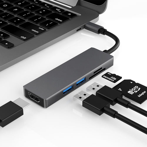 5 in 1 Type-c ถึง HDMI + 2 x USB 3.0 + ช่องเสียบการ์ด SD / TF อะแดปเตอร์ HUB, HDMI + 2 x USB 3.0 + SD / TF Card Slot
