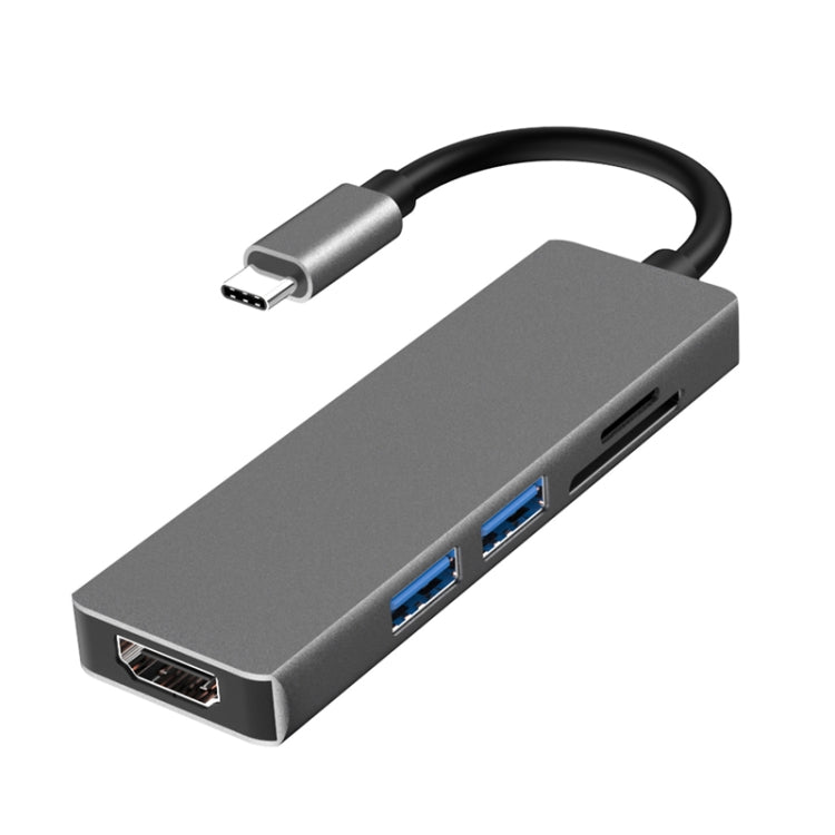 5 in 1 Type-c ถึง HDMI + 2 x USB 3.0 + ช่องเสียบการ์ด SD / TF อะแดปเตอร์ HUB, HDMI + 2 x USB 3.0 + SD / TF Card Slot