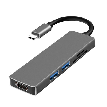 5 in 1 Type-c ถึง HDMI + 2 x USB 3.0 + ช่องเสียบการ์ด SD / TF อะแดปเตอร์ HUB, HDMI + 2 x USB 3.0 + SD / TF Card Slot