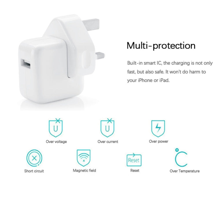 ที่ชาร์จสำหรับเดินทางพอร์ต USB 12W สำหรับซีรี่ส์ iPad / iPod Series / iPhone Series, ปลั๊ก UK