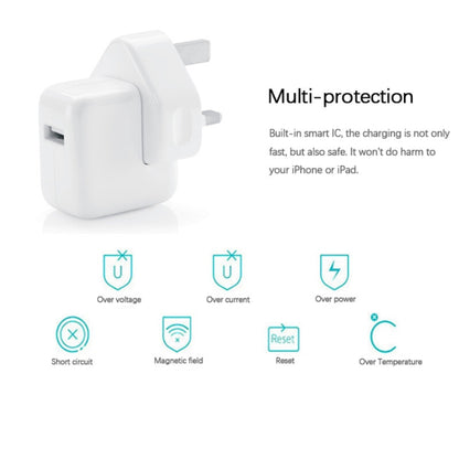ที่ชาร์จสำหรับเดินทางพอร์ต USB 12W สำหรับซีรี่ส์ iPad / iPod Series / iPhone Series, ปลั๊ก UK