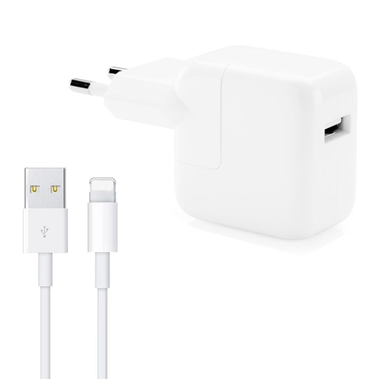 เครื่องชาร์จ USB 12W + สายเคเบิลข้อมูล USB ถึง 8 พินสำหรับซีรีส์ iPad / iPhone / iPod, ปลั๊ก EU